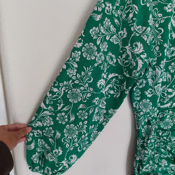 ZARA Jacquard Knit Floral Balloon Sleeve Dress Green Size Small - Picture 4 of 8